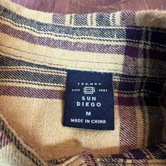 Sun Diego Shirt Mens Medium Yellow Plaid Flannel Long Sleeve Button Up‎ Casual - Picture 3 of 9